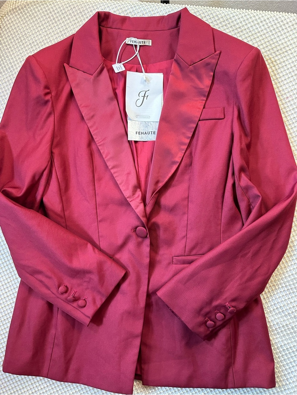Fehaute Women Wine Red Lapel Collar Long Sleeve Dressy Blazer Size 12 NEW NWT - Picture 7 of 9